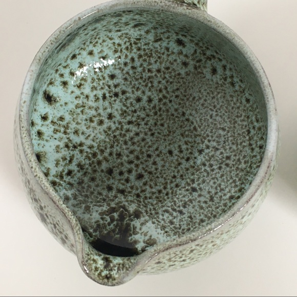 Sugar and creamer hand made speckled drip glaze green brown EUC unique vintage - Picture 15 of 16